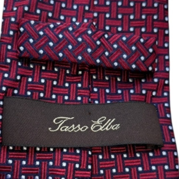 Tasso Elba Red, Navy Blue amd Whie Geometric Print Silk Necktie - Picture 4 of 9
